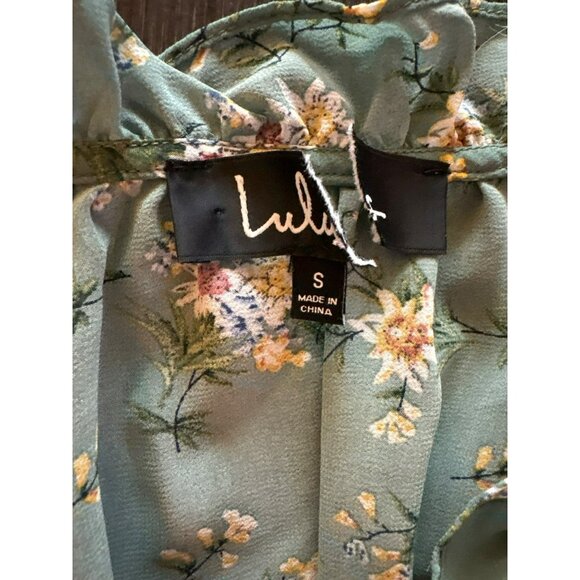 Lulus Floral Sage Green Long Sleeves & Ruffled Neckline Midi Dress Size Small - Picture 3 of 8